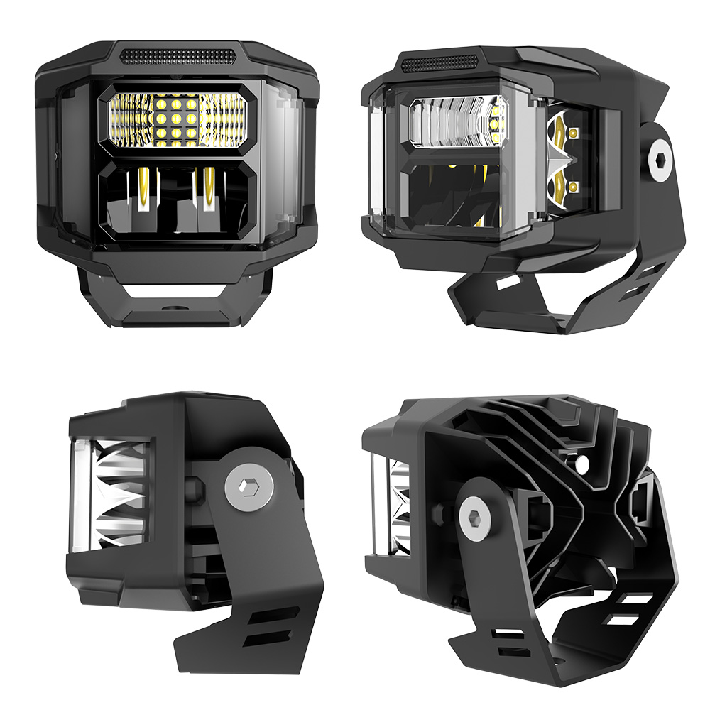 Luces LED de cubo 4x4 40W Fuera 4x4 con un disparador ámbar y tirador lateral de 3 pulgadas F996DZ-3