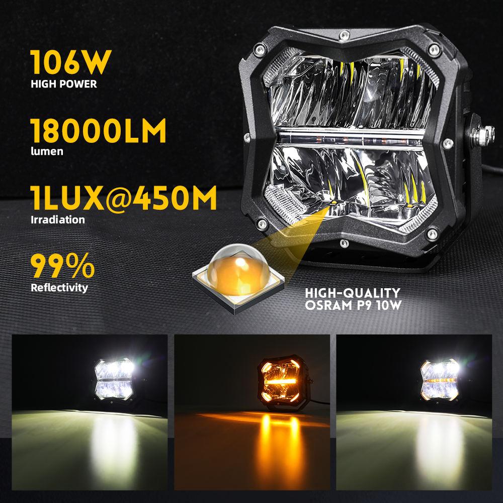 Luces de conducción LED de 5 pulgadas con luz de fondo ámbar para camiones -JG -5C02
