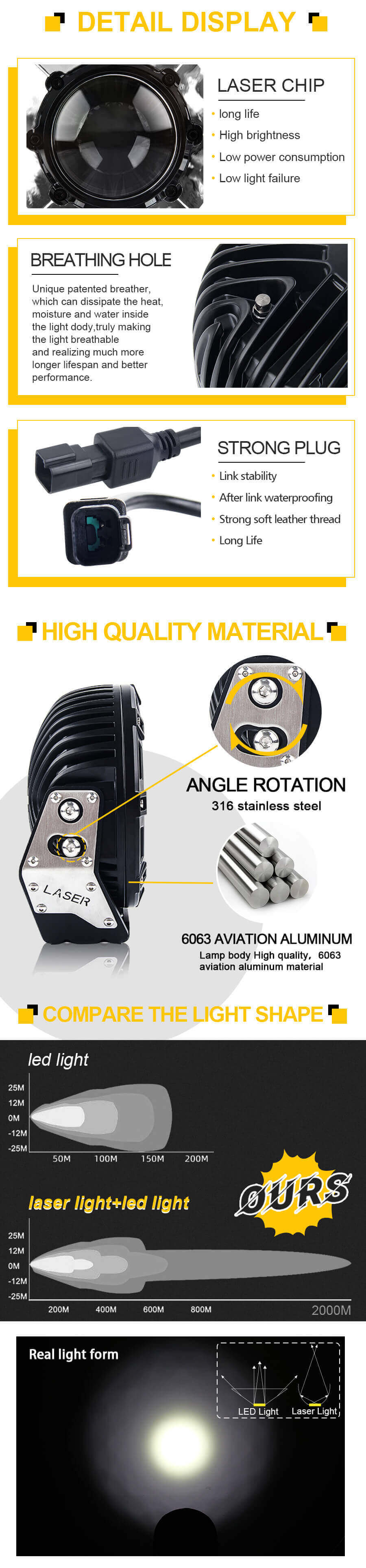 Luz de trabajo LED l&aacute;ser de 7 pulgadas JG-L070 VENTAGES_