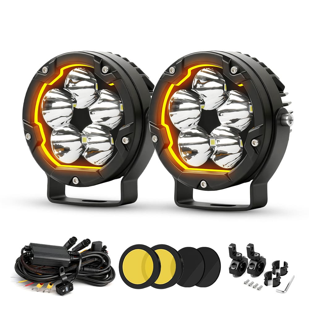 Focos LED redondos para moto de 60 W con DRL-MC-5 ámbar