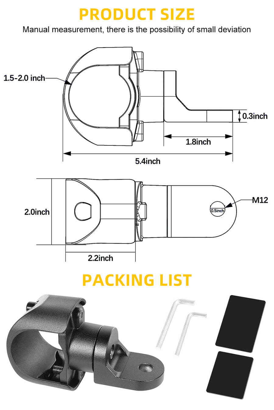 ATV UTV Fabricante de montaje de luces de l&aacute;tigo ajustables YX-WH-A Tama&ntilde;o