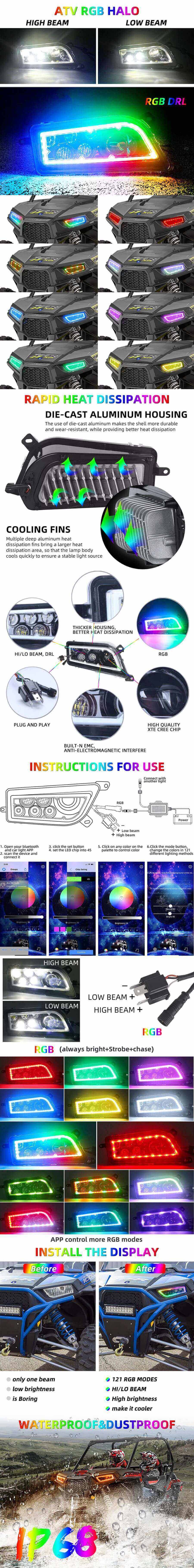 Faros ATV de Polaris RZR con ventajas RGB Halo Ring JG-R001-R