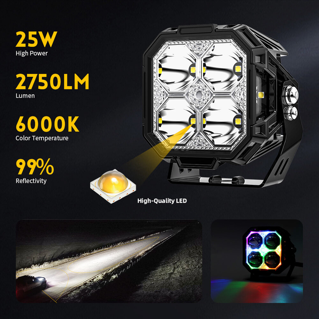 3 "Sooter Sooter Off Road Light pods con RGB retroiluminado 