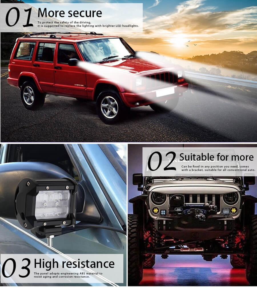 Barra de luz LED de doble fila de 4 pulgadas Aplicaci&oacute;n JG-9621T