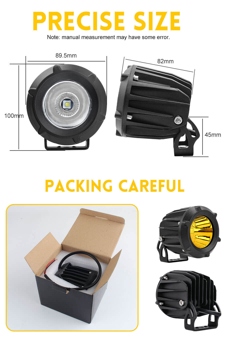 Dual colors peque&ntilde;as luces de conducci&oacute;n LED para veh&iacute;culos JG-992M Tama&ntilde;o