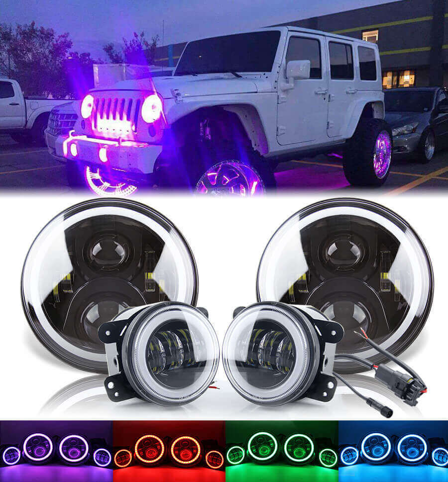 RGB RING HALO WRANGLER FEARTLIGHT Y FOG LIGHT KIT JG-JT02 Detalles