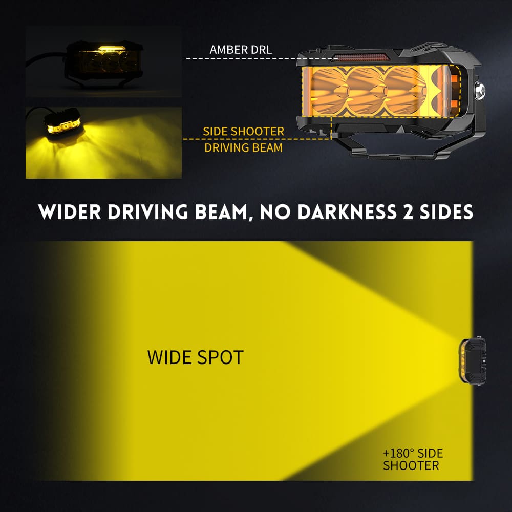 Luces de disparo laterales de 4 pulgadas y 70 W con DRL-925-PRO blanco ámbar