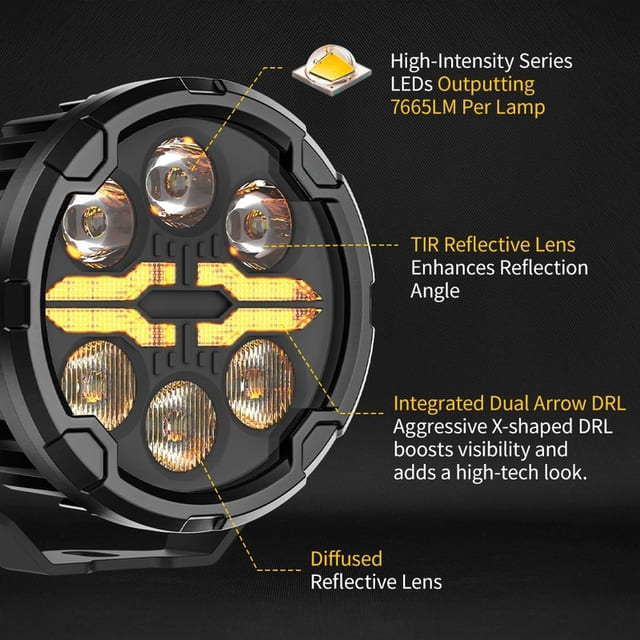 Focos LED para motocicletas de 4,5 pulgadas con DRL en forma de X
