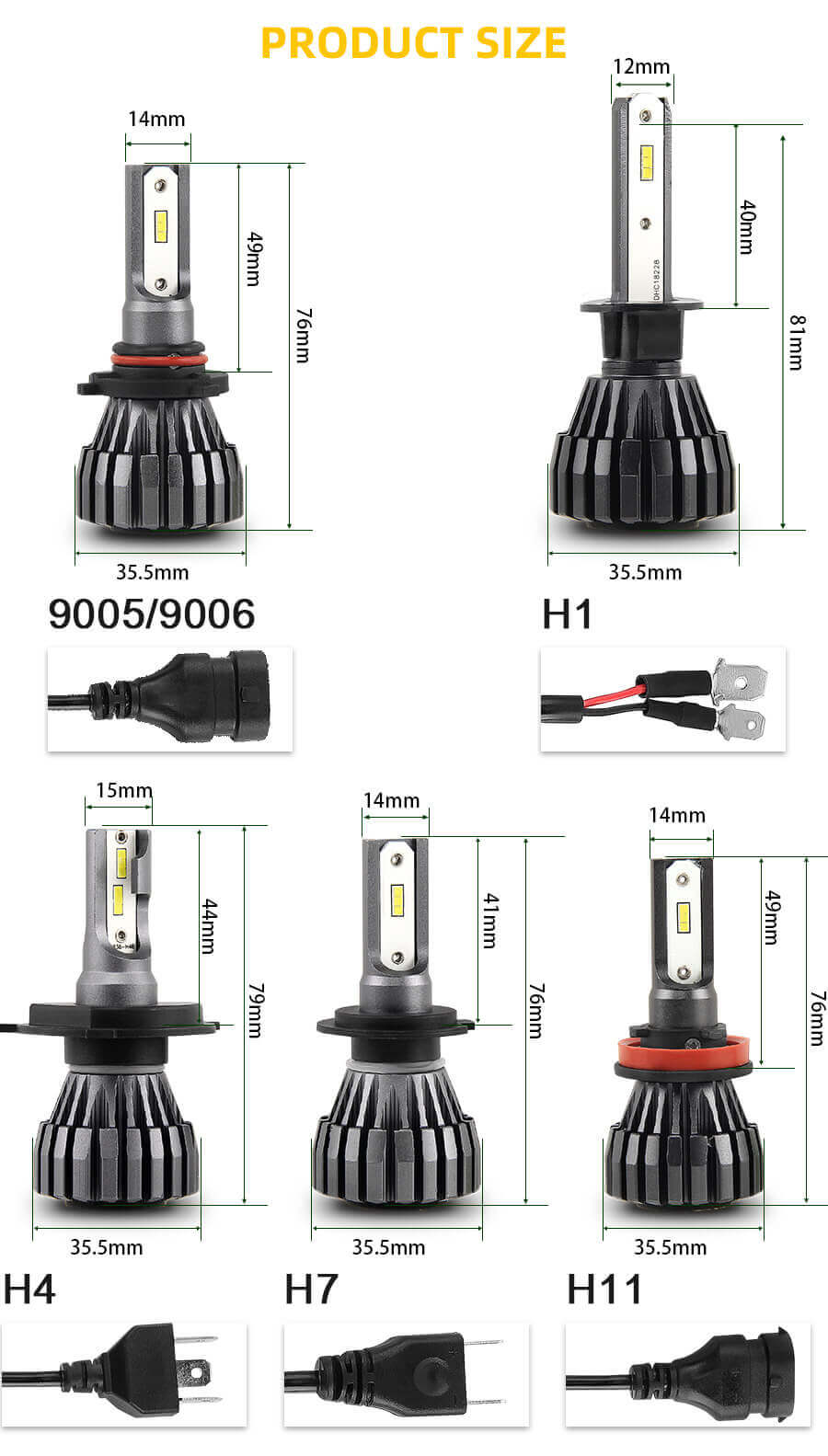 Fichas de csp sin fans LED Bombilla de faros JG- K2 Tama&ntilde;o