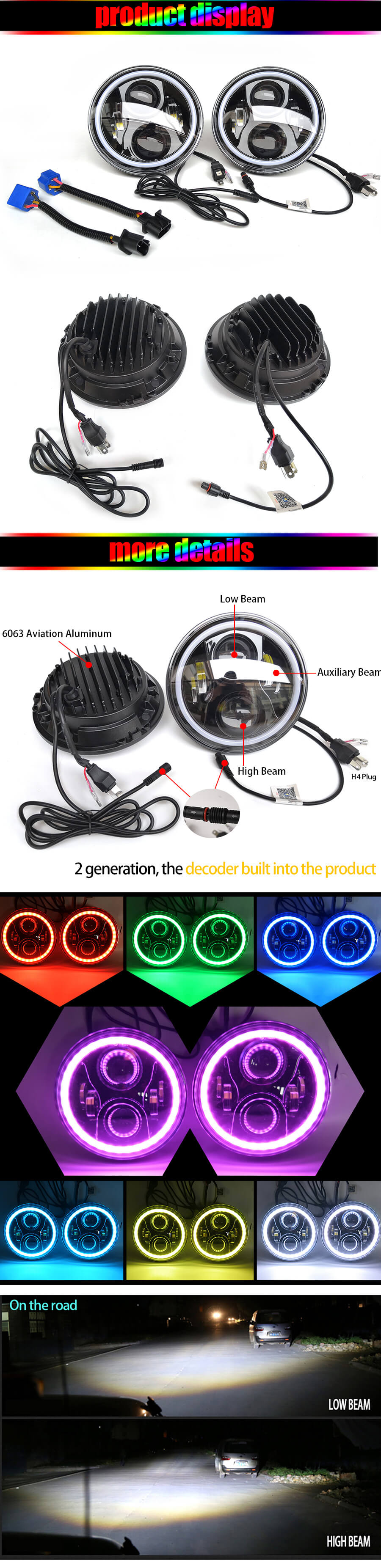 Faros de halo RGB de 7 pulgadas (efecto de laminaci&oacute;n de agua) JG-J003P Ventajas (1)