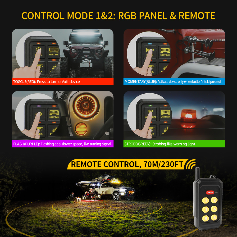 Panel de interruptores RGB de 6 unidades con control remoto-KZ-CP-6-WX-YK