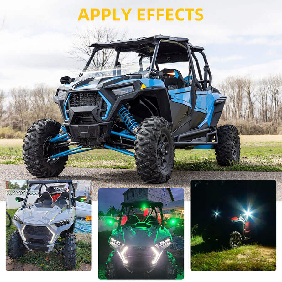 Espejo lateral de aluminio ATVUTV con luces JZD-01-GWY Aplicaci&oacute;n