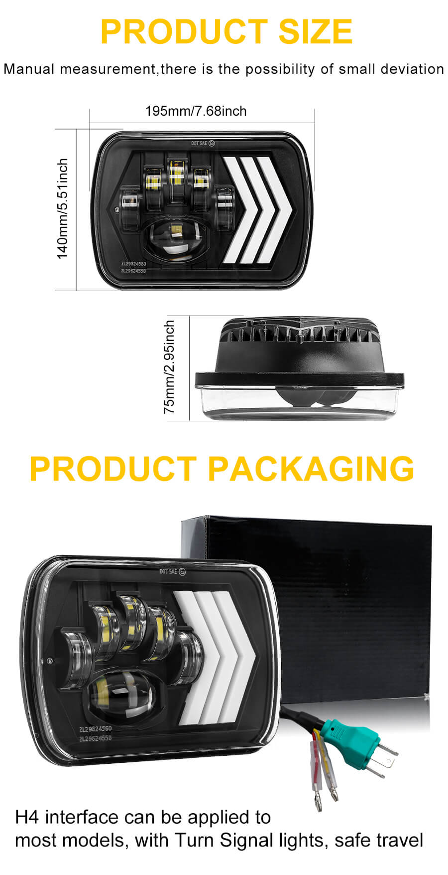 5x7 arrow DRL Dynamic Secuencial Se&ntilde;al de giro LED Faros JG-T006 Tama&ntilde;o