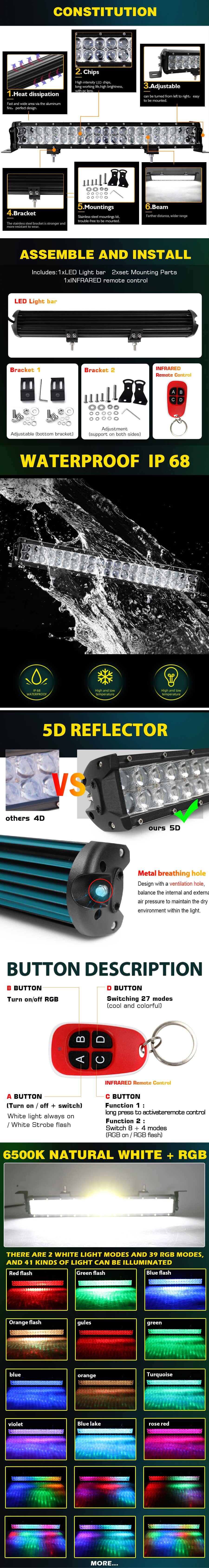 Barra de luz RGB con control remoto JG-9624R Ventajas