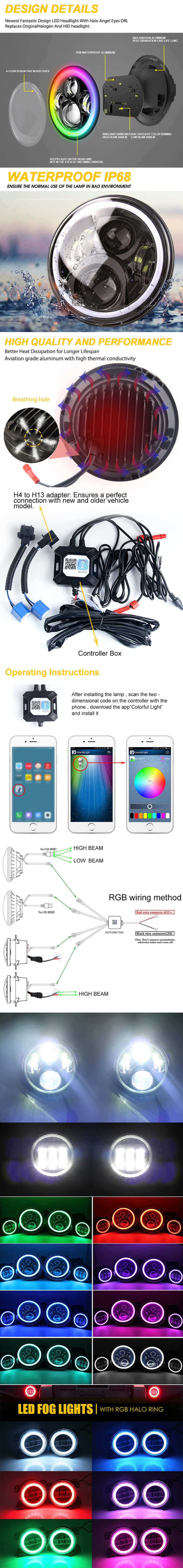RGB Halo Anillo Wrangler Faro y Niebla Light Kit JG-JT02 Ventajas