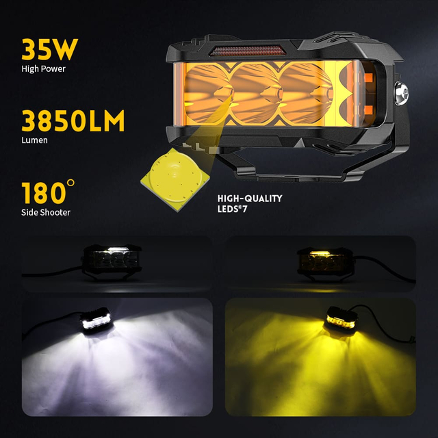 Luces de disparo laterales de 4 pulgadas y 70 W con DRL-925-PRO blanco ámbar