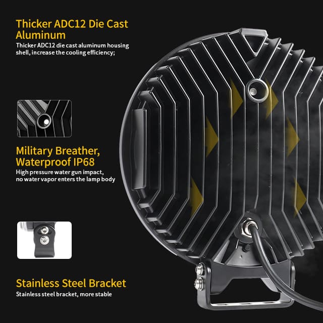 Foco para camión de 9 pulgadas y 260 W con luz de posición estroboscópica ámbar blanca