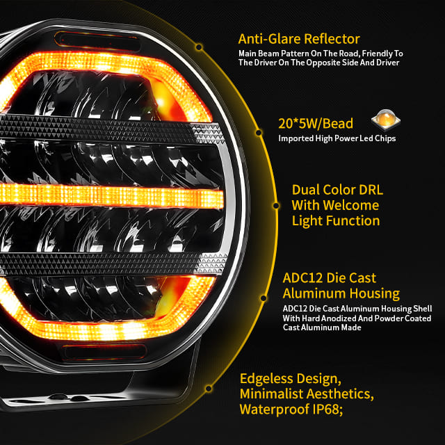 Luz de conducción Vant EL de 9 pulgadas con luz de posición dinámica-901V-CG