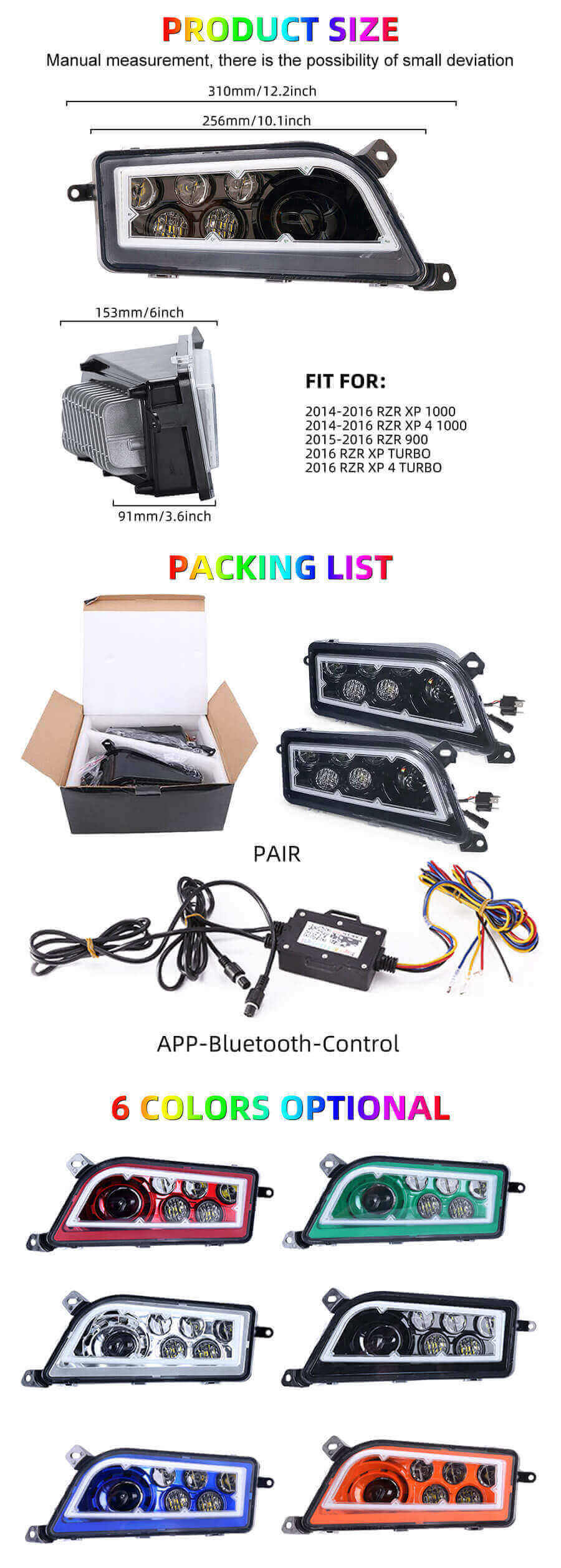 Faros ATV Polaris RZR con RGB Halo Ring JG-R001-R Tama&ntilde;o