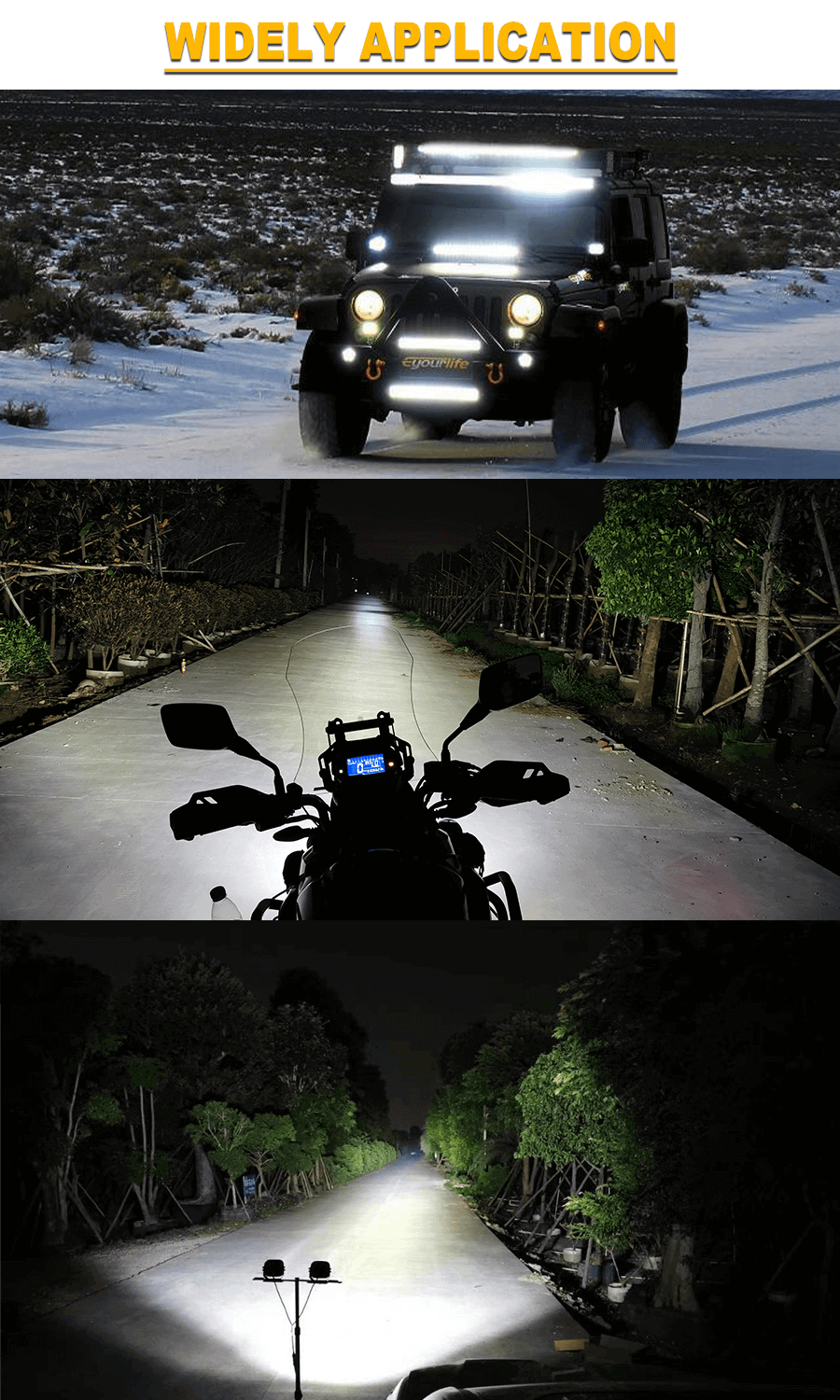 Luces de conducci&oacute;n de l&aacute;ser rect&aacute;ngulo de 5 pulgadas fuera de carretera JG-L050 Aplicaci&oacute;n