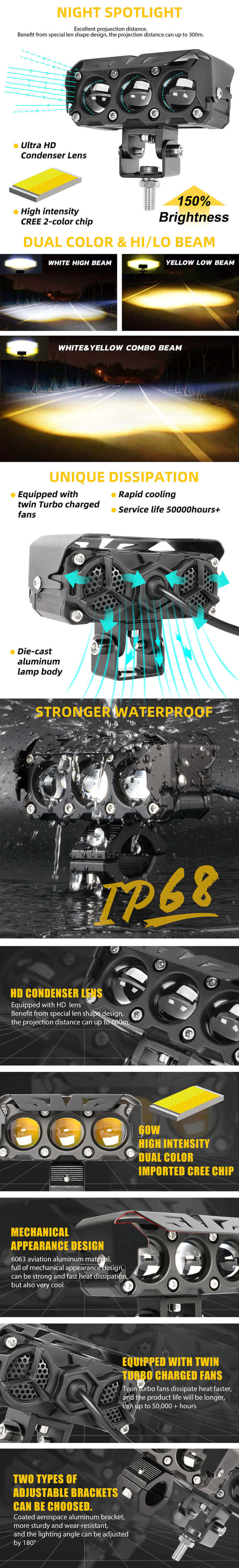 3 luces de conducci&oacute;n auxiliares de lente de proyector Hilow JG-993-3HP Ventajas
