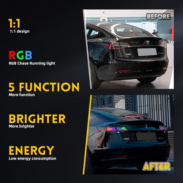 Luces traseras Tesla Model 3/Y actualizadas RGB con señal de giro-WD-TSL01-RGB-US