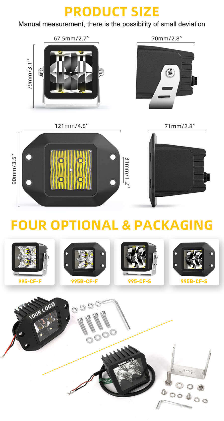 3 Inch Pod Lights Manufacturer JG-995-CF-FS size 