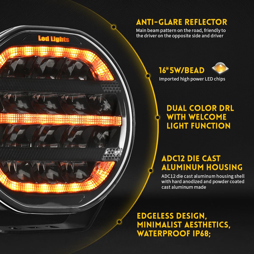 Luz de conducción de 7 pulgadas con posición dinámica blanca y ámbar Light-901V-CG-16