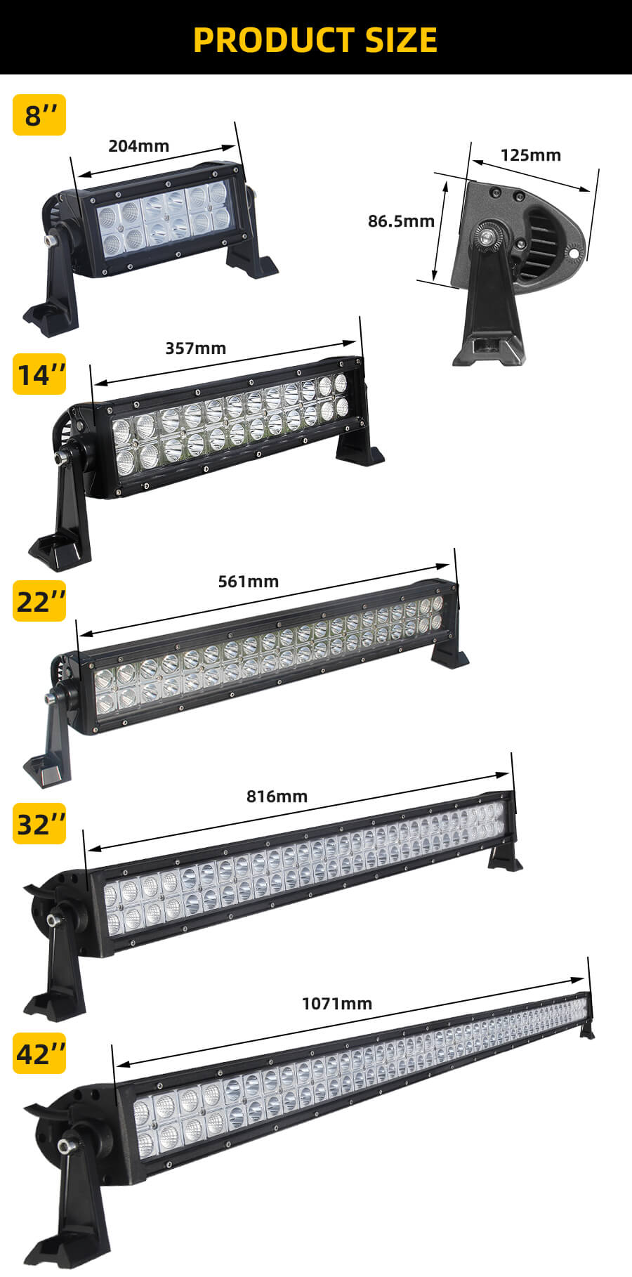 Barra de luz LED de doble fila cl&aacute;sica JG-9624 Tama&ntilde;o