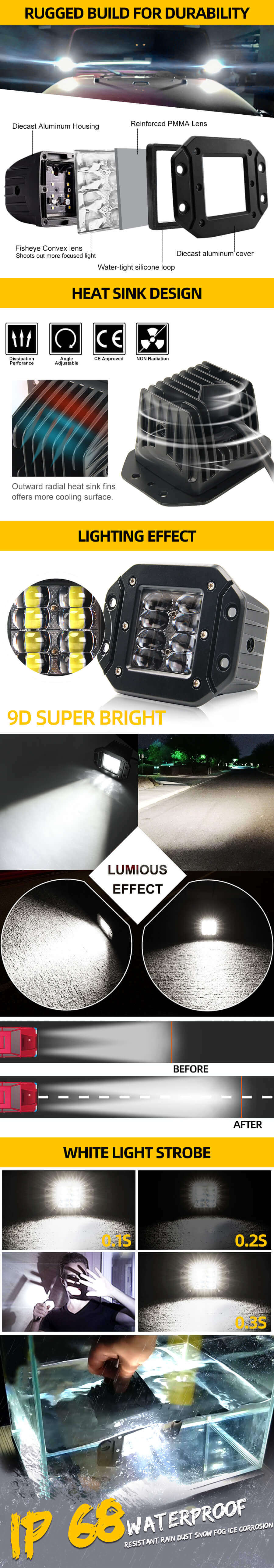 5 vainas LED intermitentes de montura de lavado JG-995DB-8 Ventajas