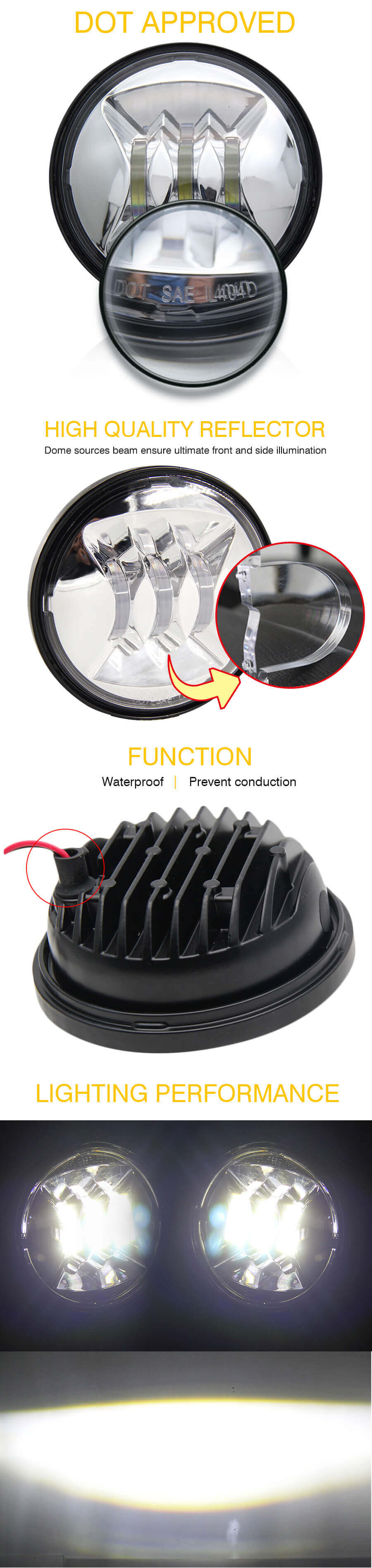 Proveedor de luz Harley Fog de 4.5 pulgadas JG-W002A Ventajas