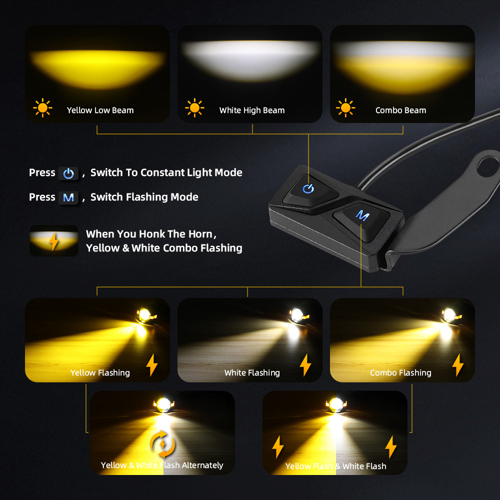 Luces de conducción de motocicleta con haz de doble color con Amber DRL 