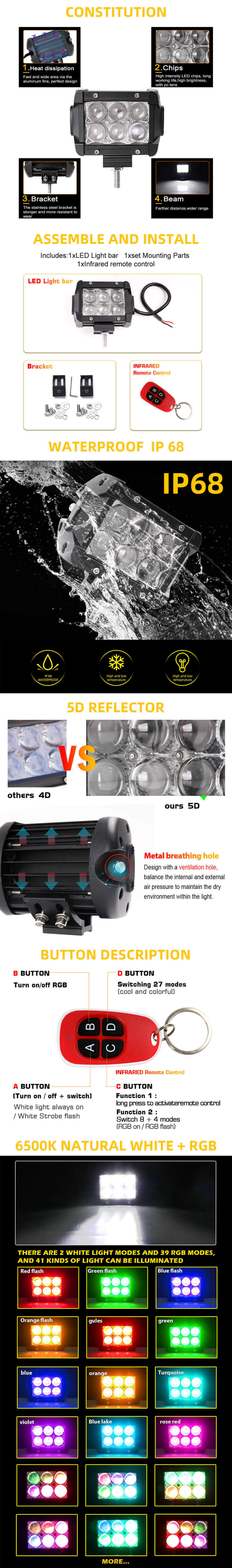 Barra LED RGB de 4 pulgadas JG-9624R-4 pulgadas Ventajas (2)