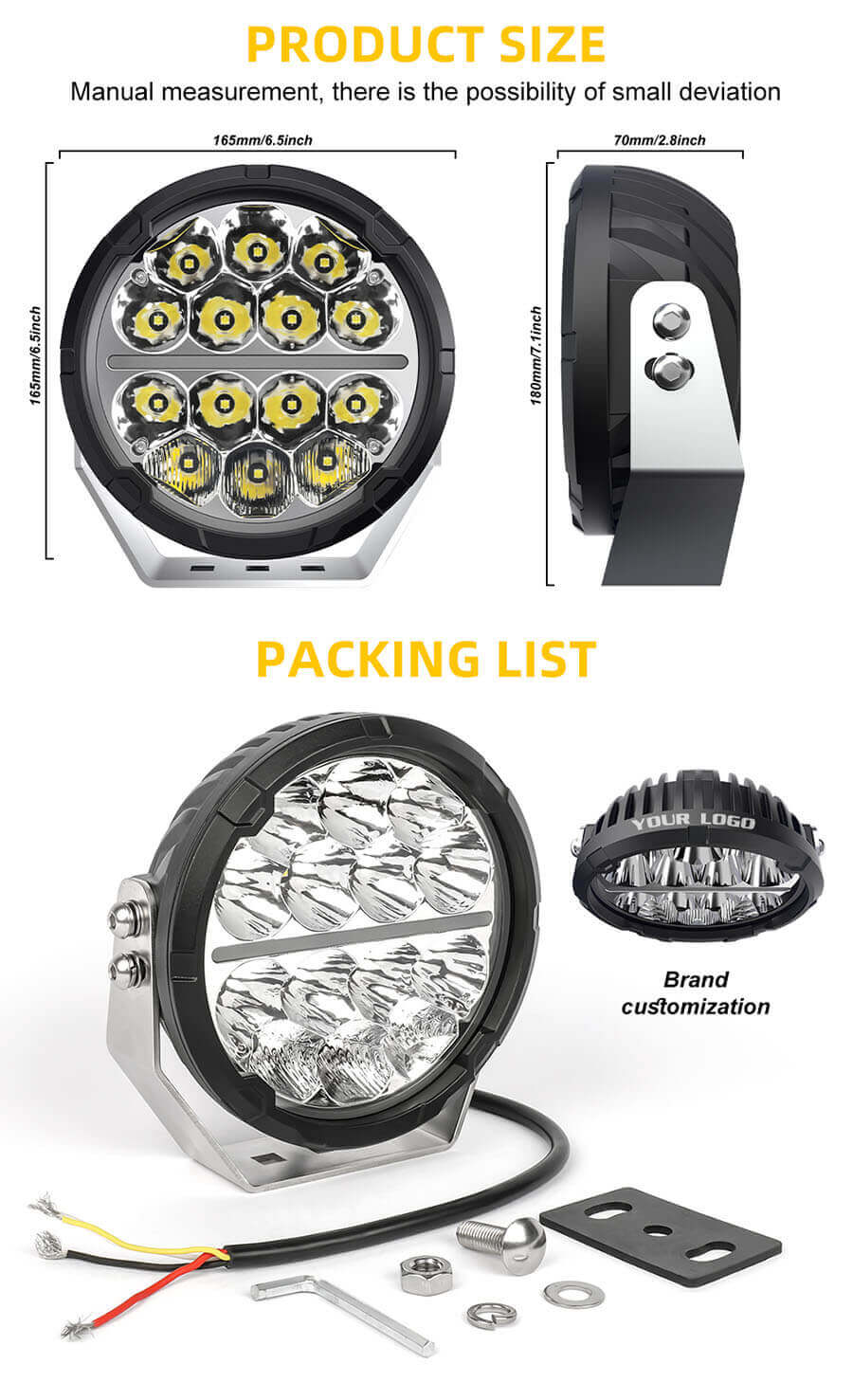 Luces de conducci&oacute;n redondas de 7 pulgadas con tama&ntilde;o de Amber White DRL JG-D065