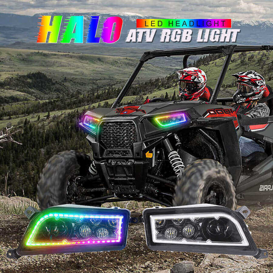 Faros ATV Polaris RZR con RGB Halo Ring JG-R001-R Detalles