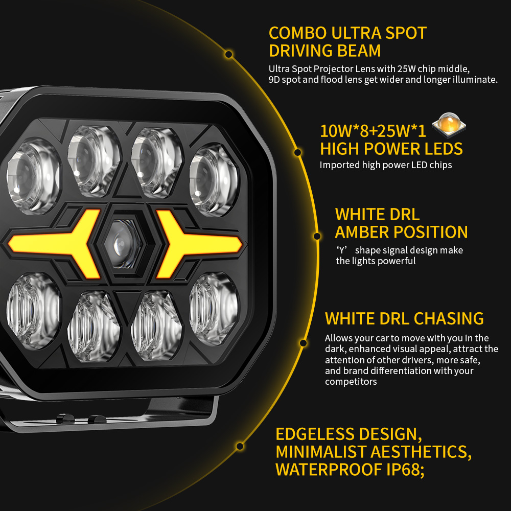 Luces de conducción fuera de carretera de 7 pulgadas con dinámico DRL-974-D White White