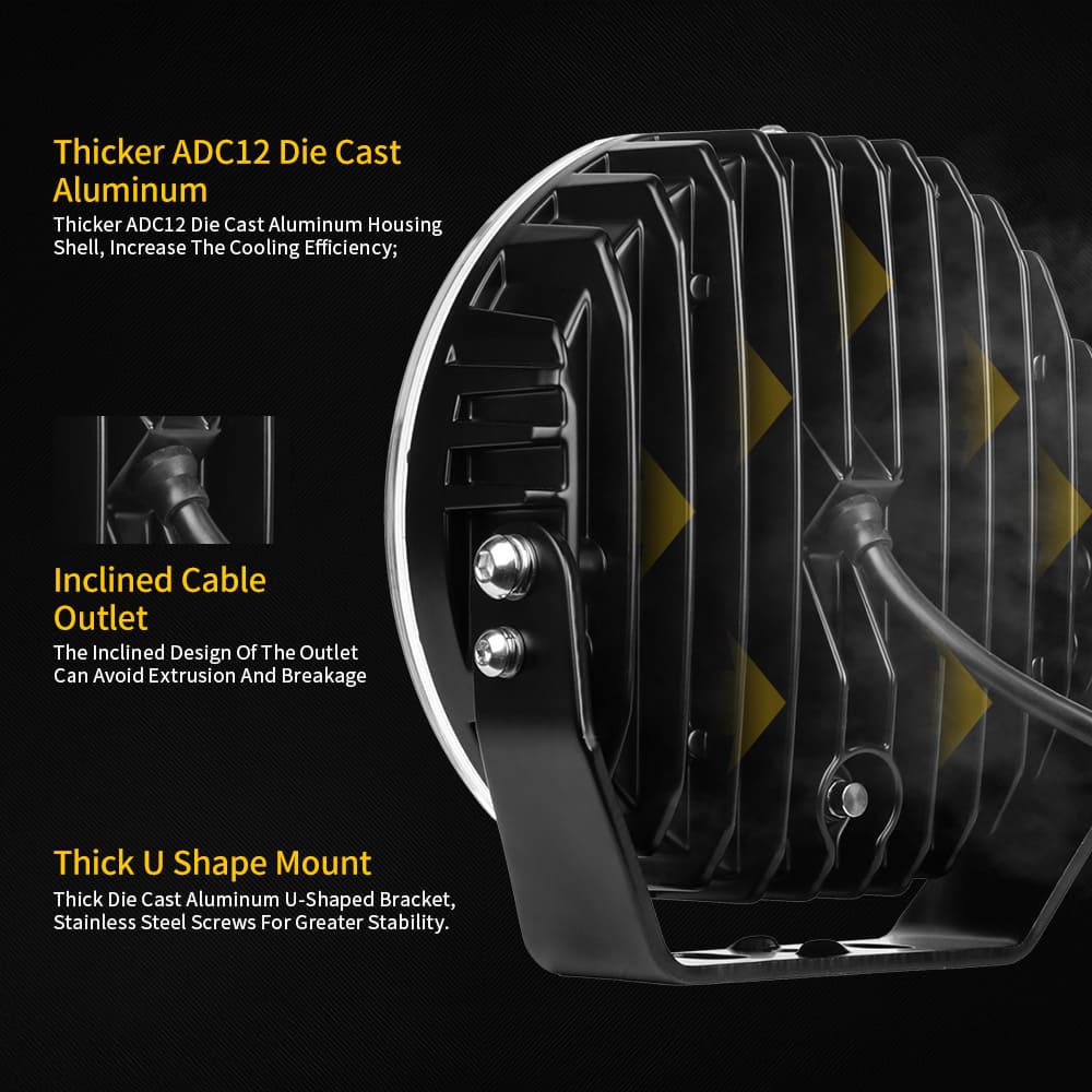 Luz de conducción de 7 pulgadas con luz de posición dinámica blanca y ámbar-901V-CG-16
