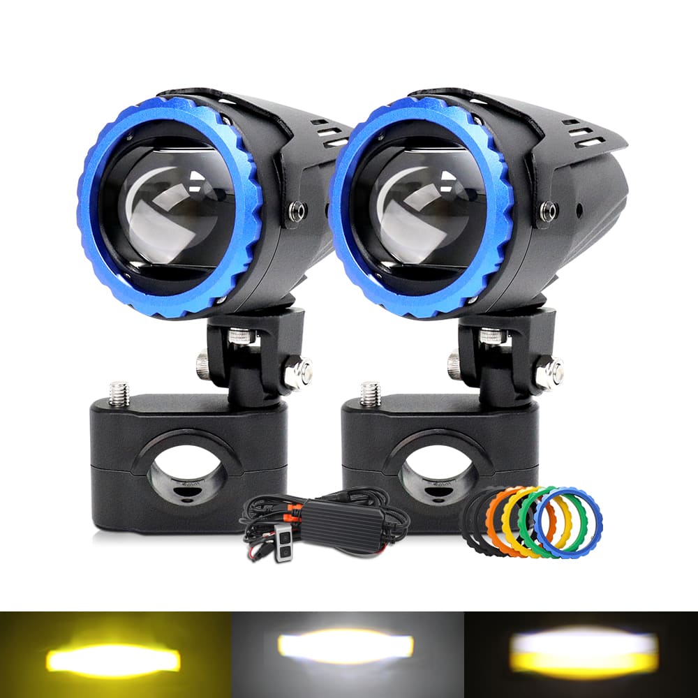 Luz auxiliar LED de motocicleta de doble color con marcos magnéticos