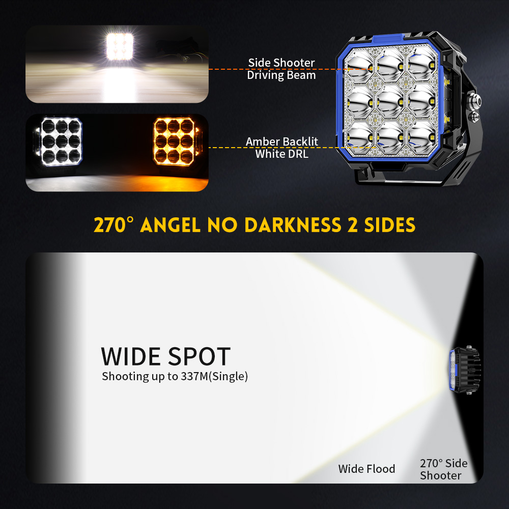 Luces LED LED de disparo lateral de 5 pulgadas con White & Amber DRL