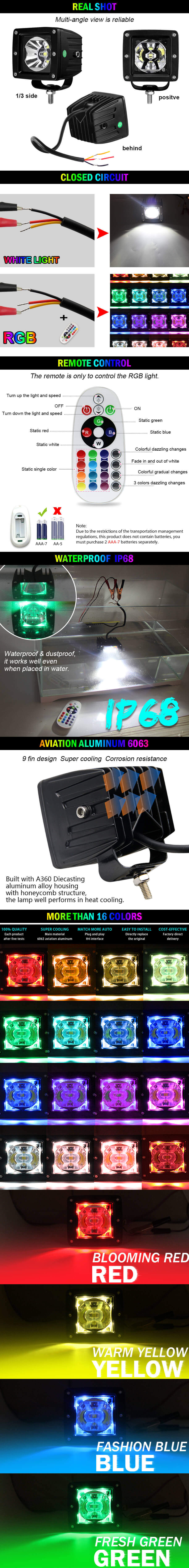 Capa LED RGB de 3 pulgadas para veh&iacute;culos todoterreno JG-995R Ventajas