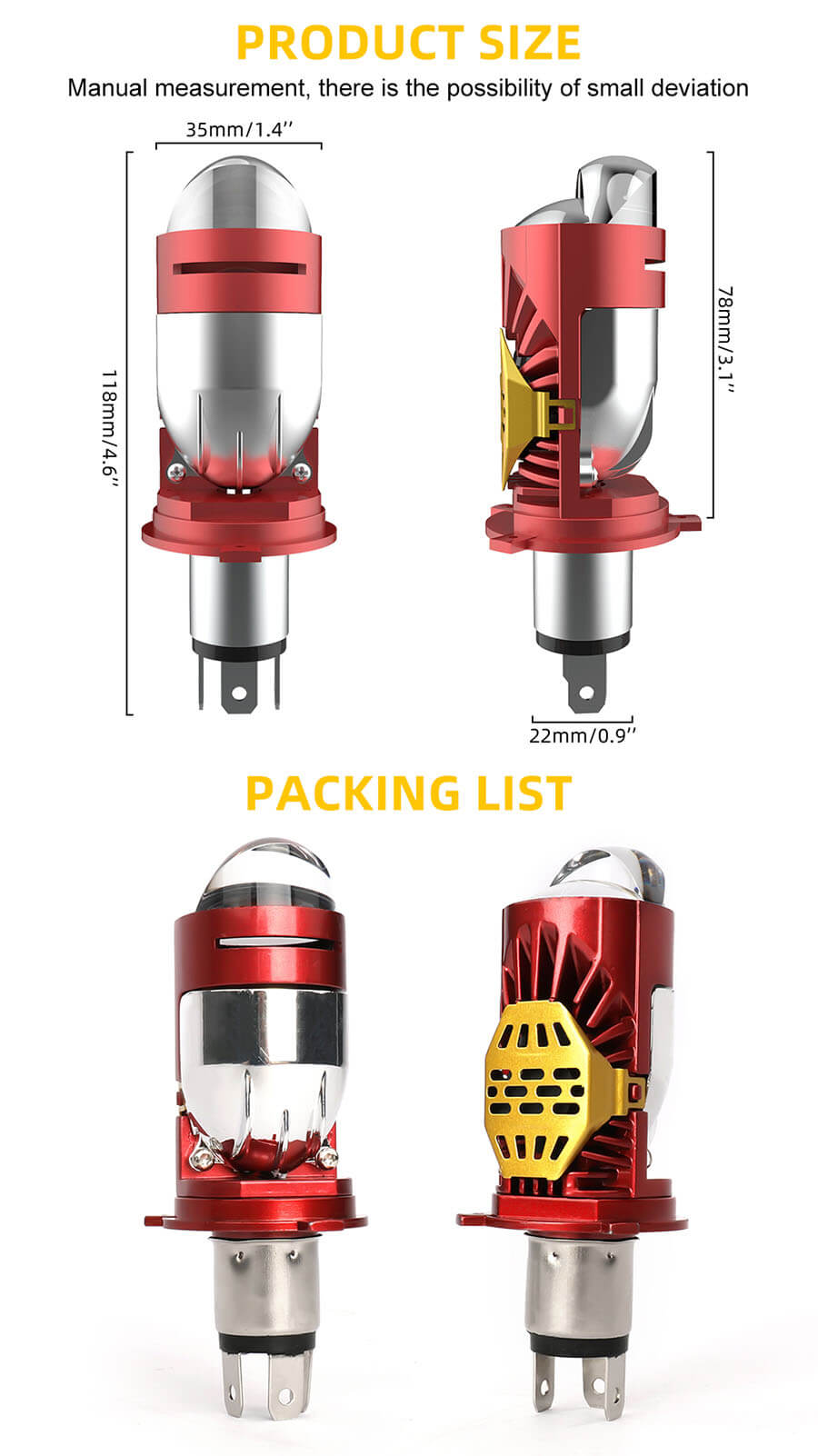 Bulbo de proyector Wireless H4 para motocicleta JG-M01J Tama&ntilde;o