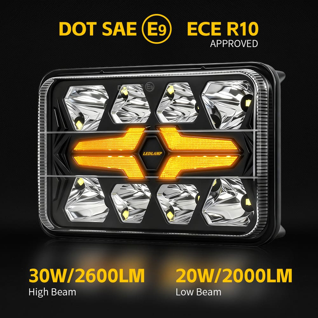 Faro alto y bajo LED cuadrado 4x6 con señal de giro ámbar-CM-2043W