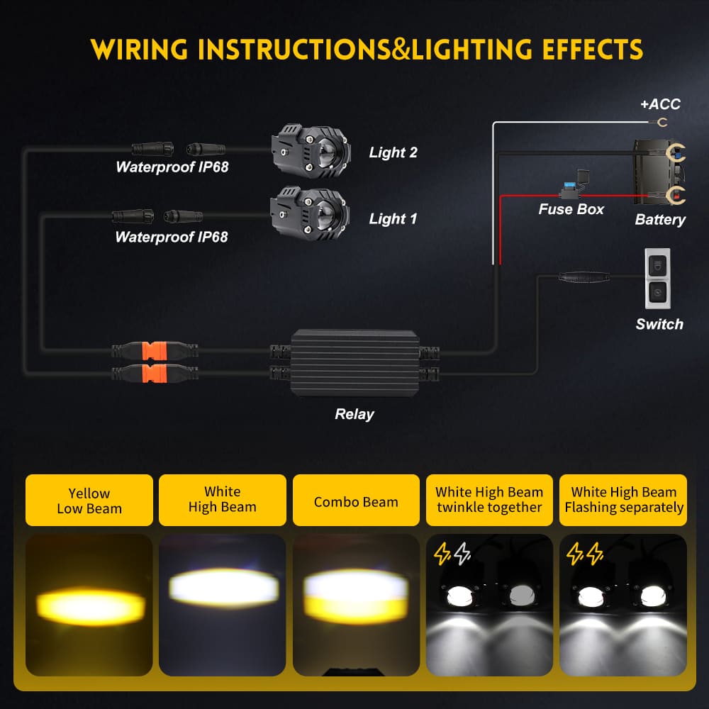 50W mini luz auxiliar de LED de doble color para motocicletas