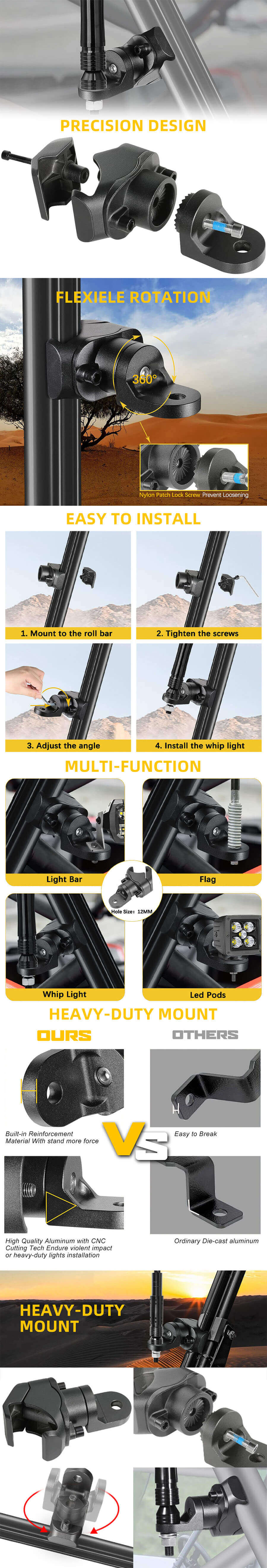 Whip Light montes al por mayor para UTV ATV Truck YX-WH-B Advestages