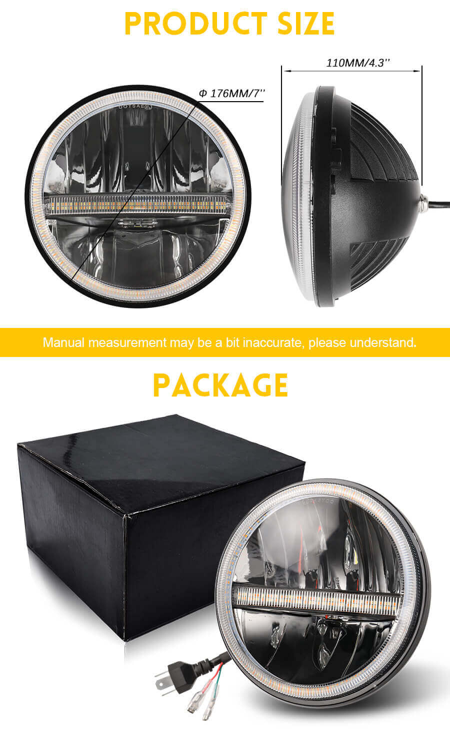 EAGLE SERIE &reg;7 pulgadas Halo Dual Color LED LED JG-J004HP Tama&ntilde;o