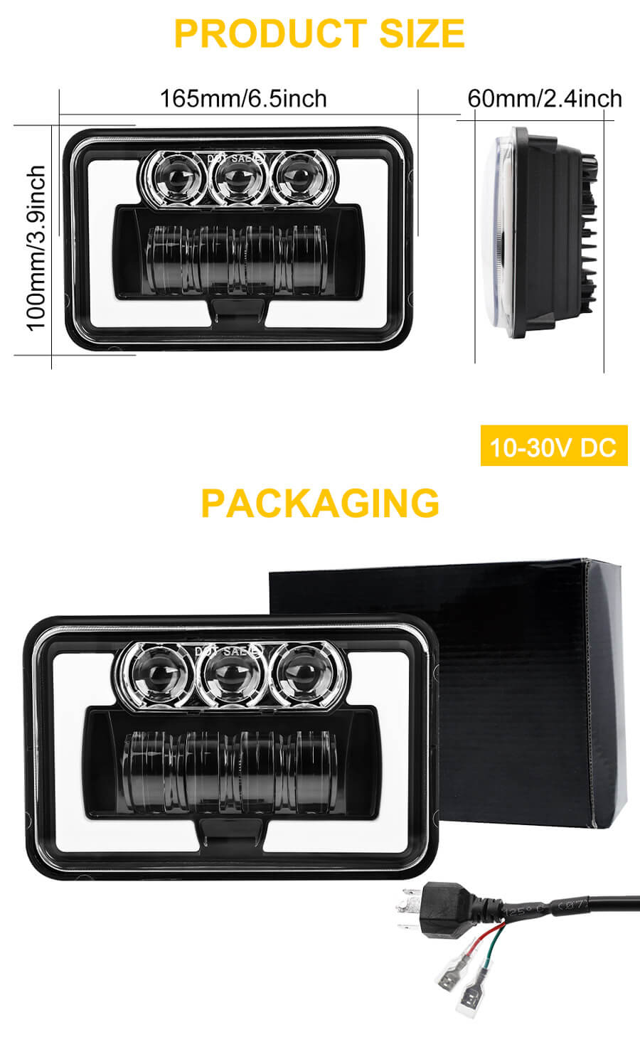 Faro rectangular 4x6 con luces de posici&oacute;n JG-T001-Ll