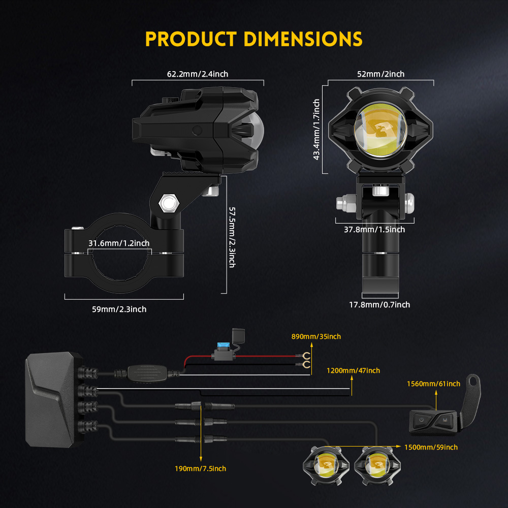 Luces de conducción de motocicletas de doble color de doble color de 120W 