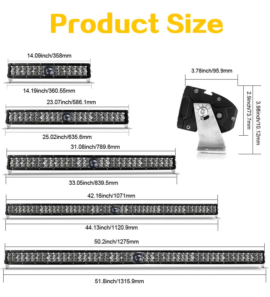 Barra de luz l&aacute;ser fuera de la carretera L9620 Tama&ntilde;o