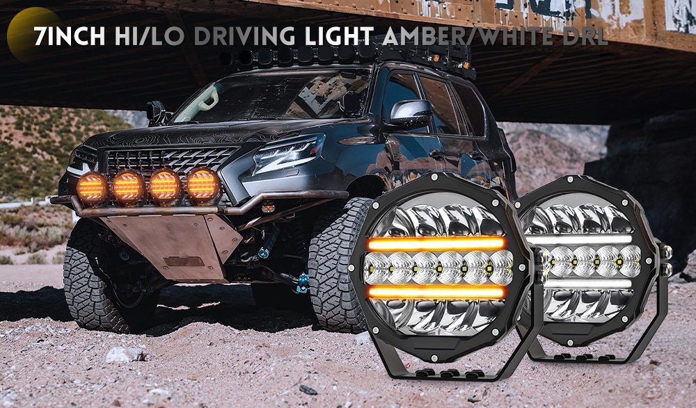 Luces de conducci&oacute;n redondas de 1-9 pulgadas con luz de posici&oacute;n blanca &aacute;mbar jg-d090-c