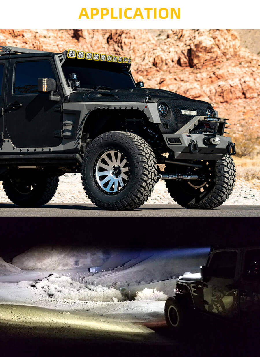 Sistema de barra de luz montada en el techo de autom&oacute;vil con focos cuadrados 96-954Z Aplicaci&oacute;n